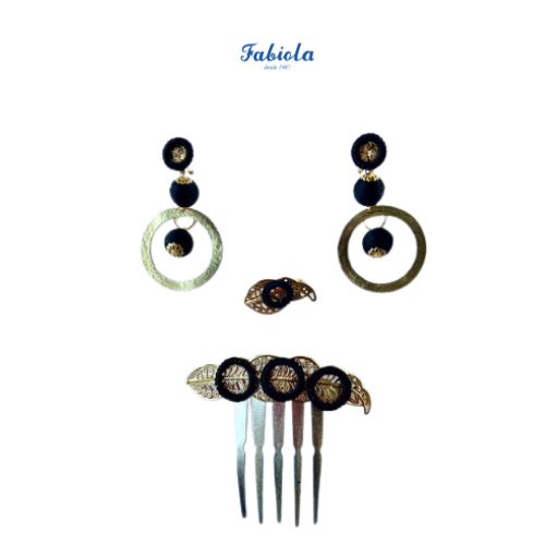 Conjunto de pendientes, peinecillo y alfiler de Fabiola1987 modelo Hoja color negro