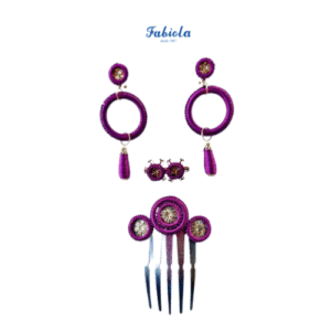 Conjunto de pendientes, peinecillo y alfiler de Fabiola1987 modelo Lágrima color buganvilla