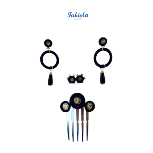 Conjunto de pendientes, peinecillo y alfiler de Fabiola1987 modelo Lágrima color negro