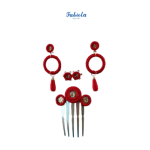 Conjunto de pendientes, peinecillo y alfiler de Fabiola1987 modelo Lágrima color rojo