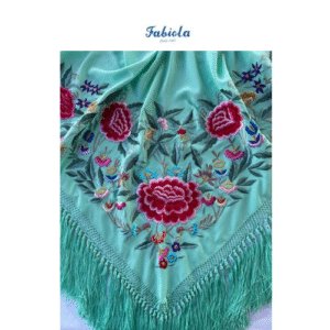 Mantoncillo Fabiola1987 Colección Rosas fondo verde agua bordado en colores