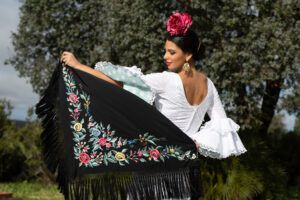 Mantoncillo Fabiola1987 Colección Jardín fondo negro bordado en colores