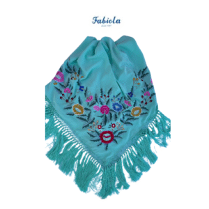 Mantoncillo Fabiola1987 Colección Jardín fondo verde agua bordado en colores