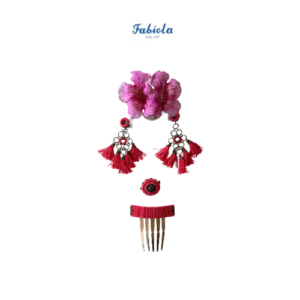 Conjunto de pendientes, peinecillo y alfiler de Fabiola1987 modelo flecos fucsia