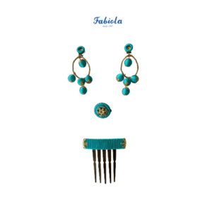 Conjunto de pendientes, peinecillo y alfiler de Fabiola1987 modelo Bolas color verde agua