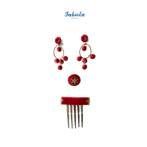 Conjunto de pendientes, peinecillo y alfiler de Fabiola1987 modelo Bolas color rojo