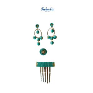 Conjunto de pendientes, peinecillo y alfiler de Fabiola1987 modelo Bolas color turquesa