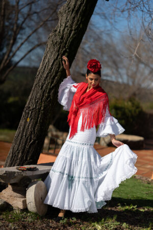 Mantoncillo de Fabiola1987 Colección Guirnalda fondo rojo intenso bordado en su mismo color